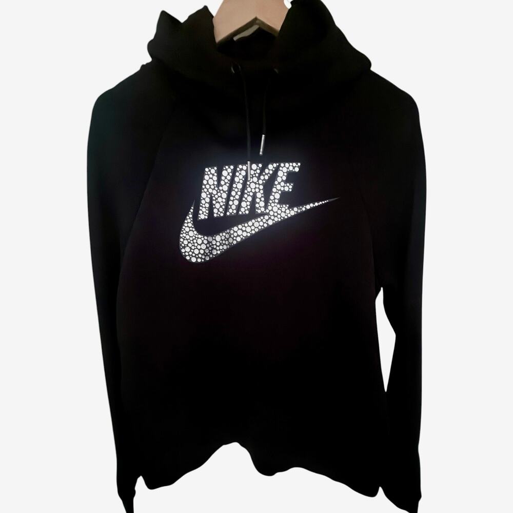 Nike Rally Hoodie Womens M Black Silver Metallic Logo